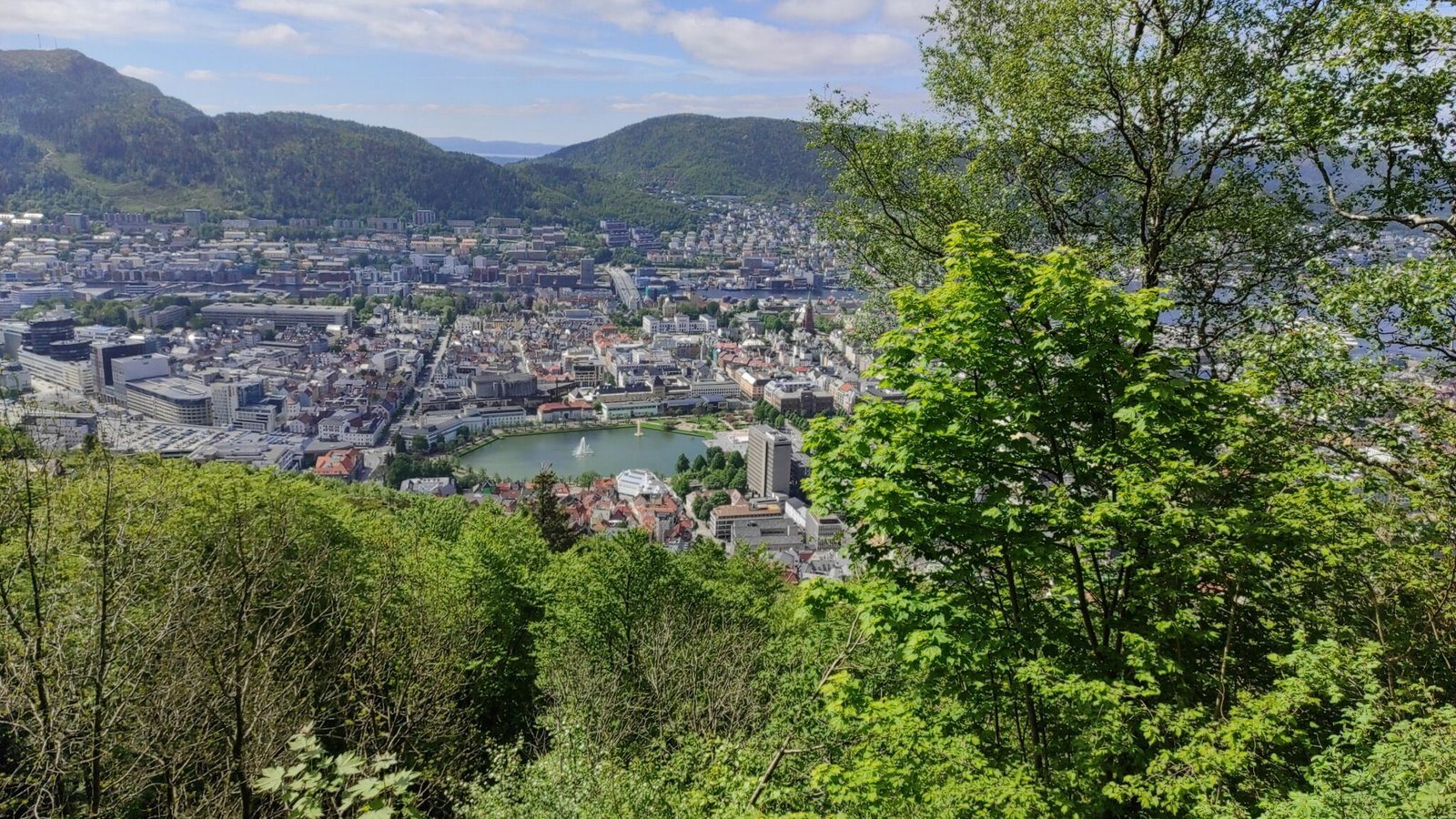 View of Bergen from Mount Fløyen on a summer day